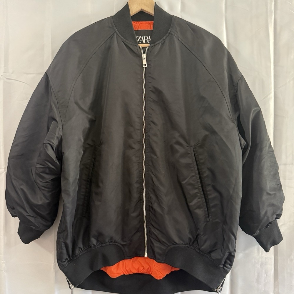 Zara Basic Collection Black Zip Short Bomber Jacket Pockets Women's XS